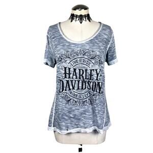 2017 Harley Davidson Distressed Rhinestone Grunge Biker Gothic Alt Tee Sz M